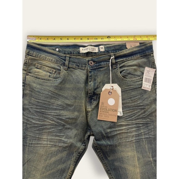 Evolution by Design Men's Jeans 36x32 Distressed Pants Slim Whiskering Tint - Picture 4 of 5